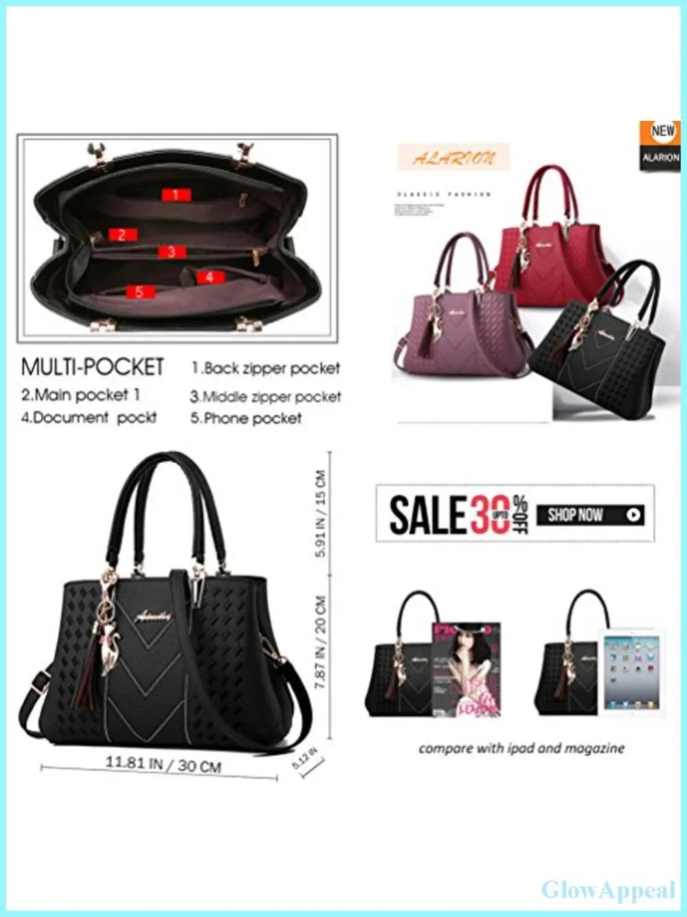 PU Leather Satchel Shoulder Bag Tote Crossbody Messenger Handbag